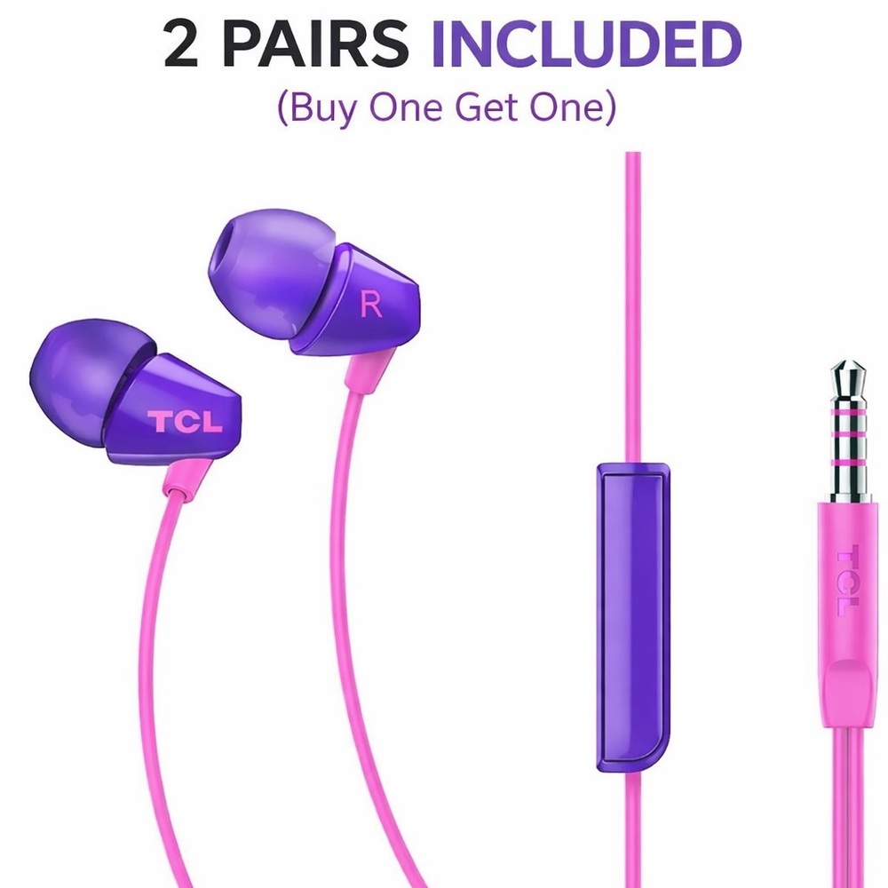 You get (2 PAIRS) of Wired In-Ear Headphones – Sunrise Purple Brand-New